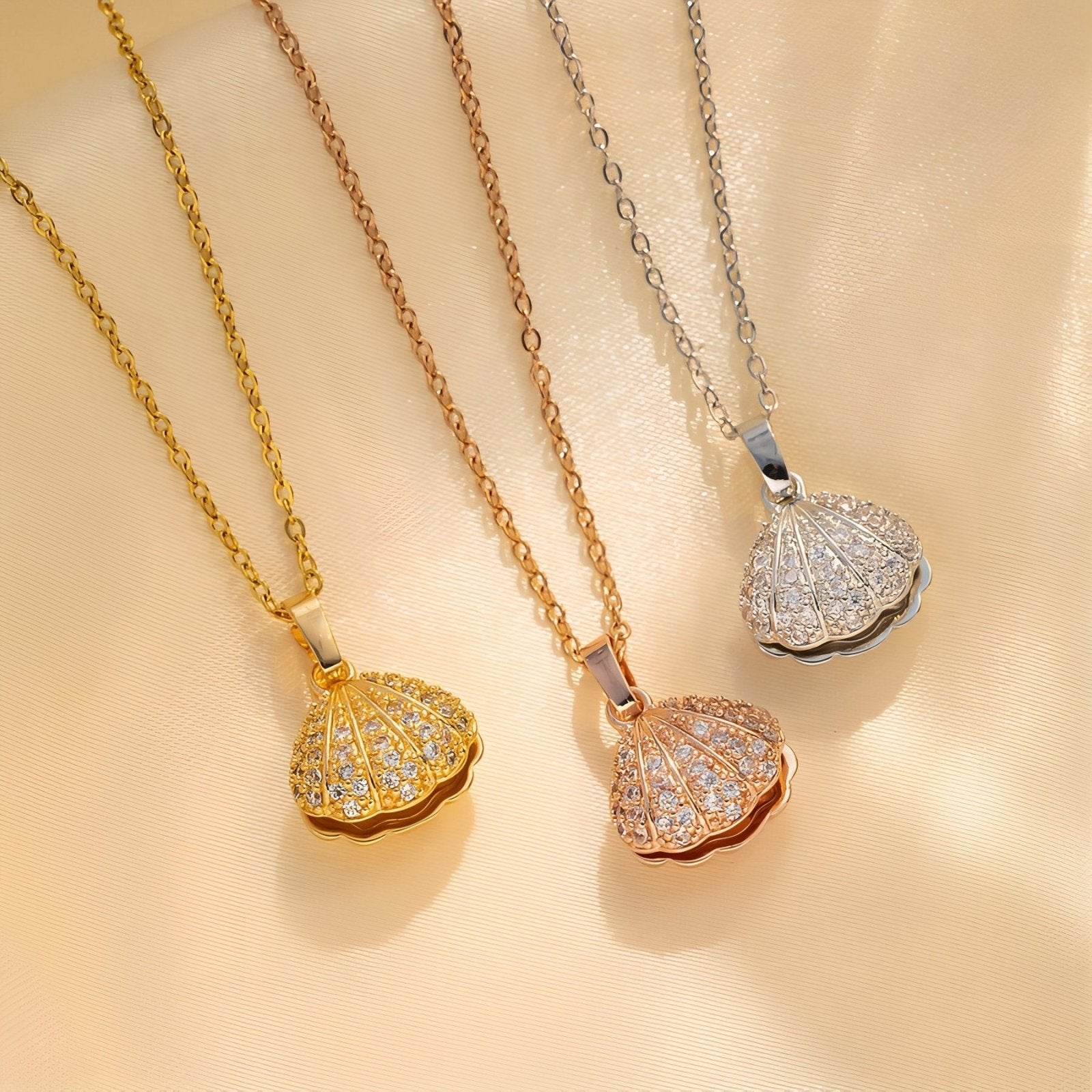 Collier marin pour femme, pendentif coquillage et perle, en acier inoxydable serti zircon