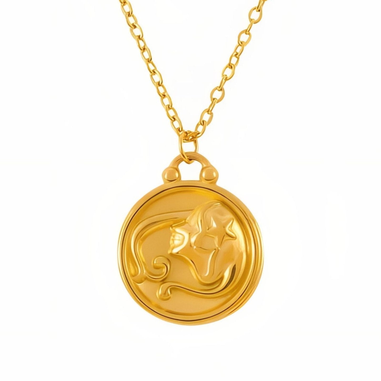 Collier médaille zodiaque réversible, signe astrologique et constellation, en acier inoxydable plaqué or 18K