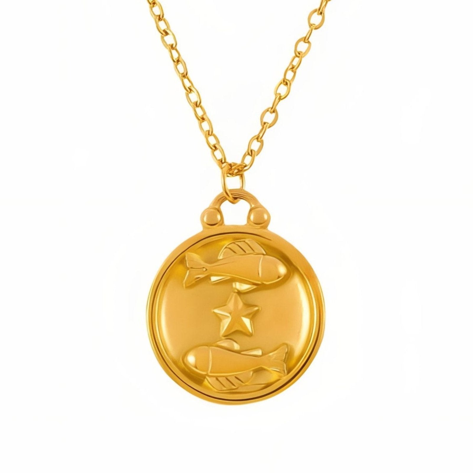 Collier médaille zodiaque réversible, signe astrologique et constellation, en acier inoxydable plaqué or 18K