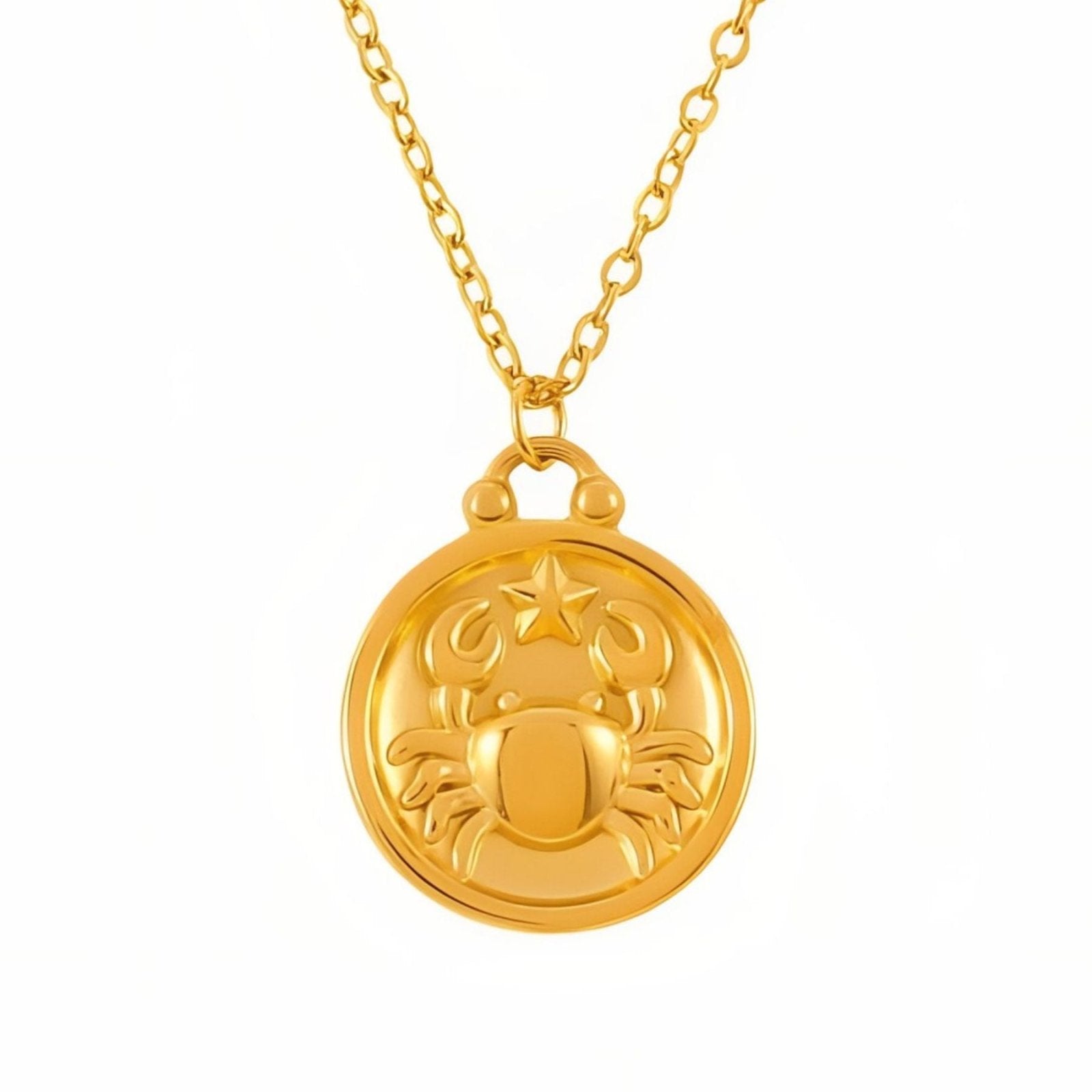 Collier médaille zodiaque réversible, signe astrologique et constellation, en acier inoxydable plaqué or 18K