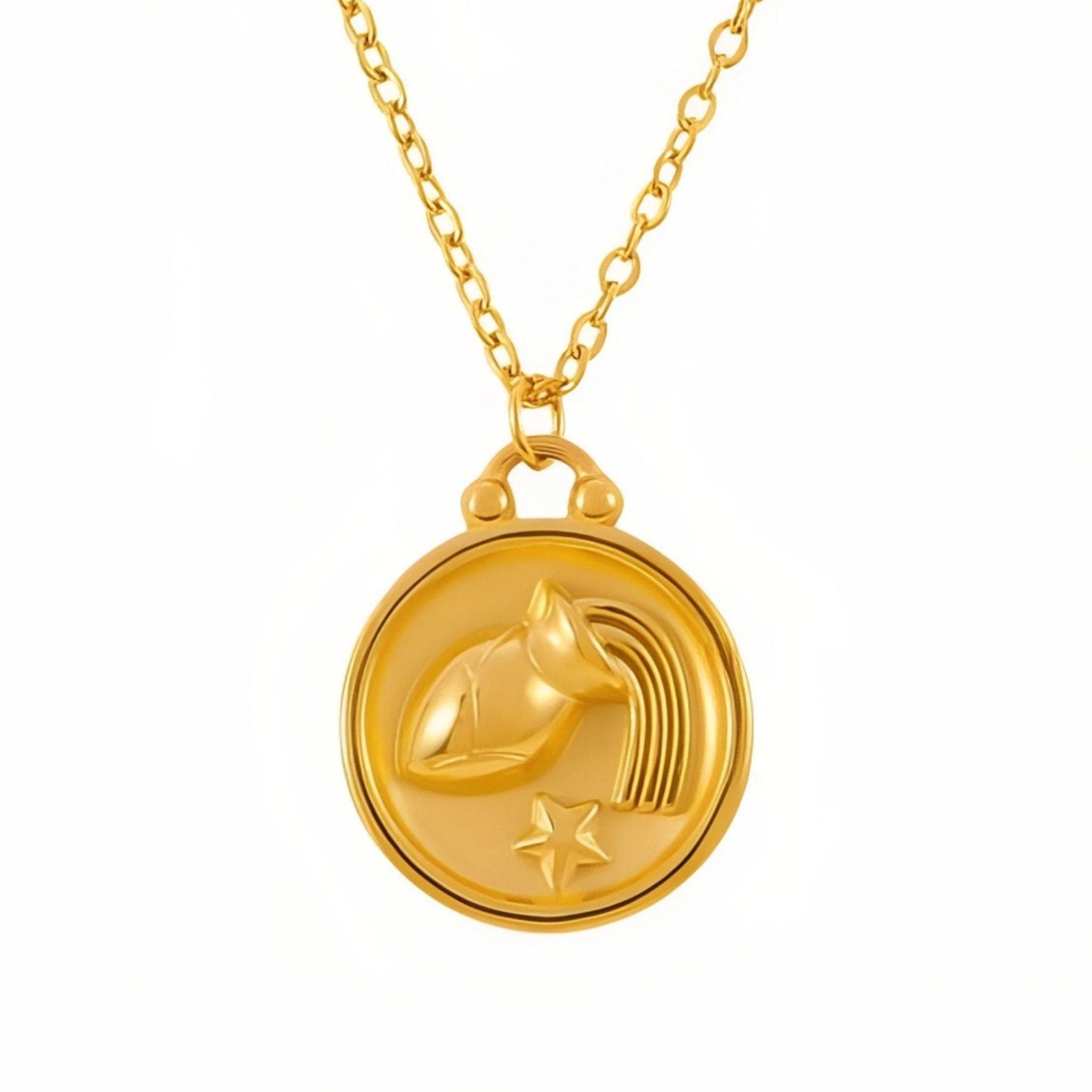 Collier médaille zodiaque réversible, signe astrologique et constellation, en acier inoxydable plaqué or 18K