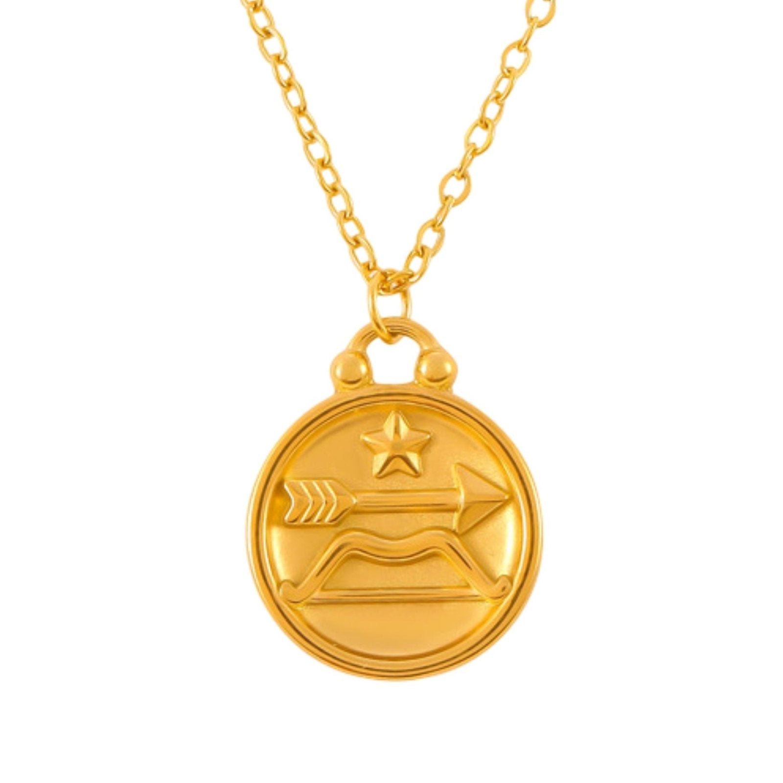 Collier médaille zodiaque réversible, signe astrologique et constellation, en acier inoxydable plaqué or 18K