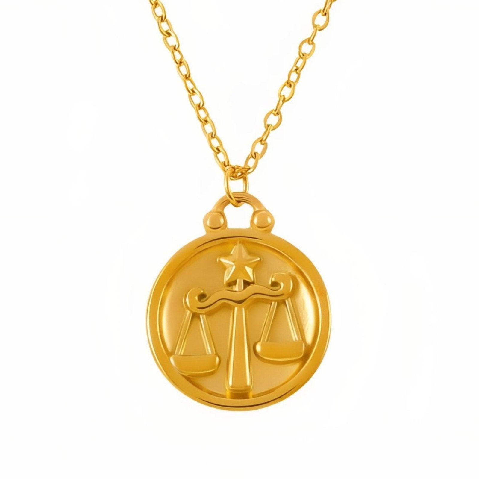 Collier médaille zodiaque réversible, signe astrologique et constellation, en acier inoxydable plaqué or 18K