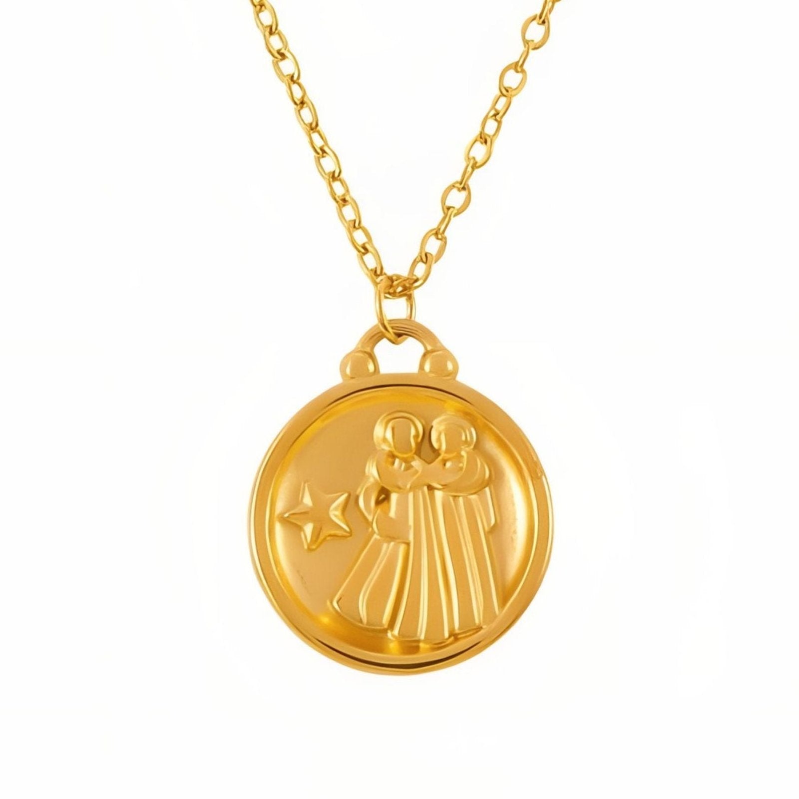 Collier médaille zodiaque réversible, signe astrologique et constellation, en acier inoxydable plaqué or 18K