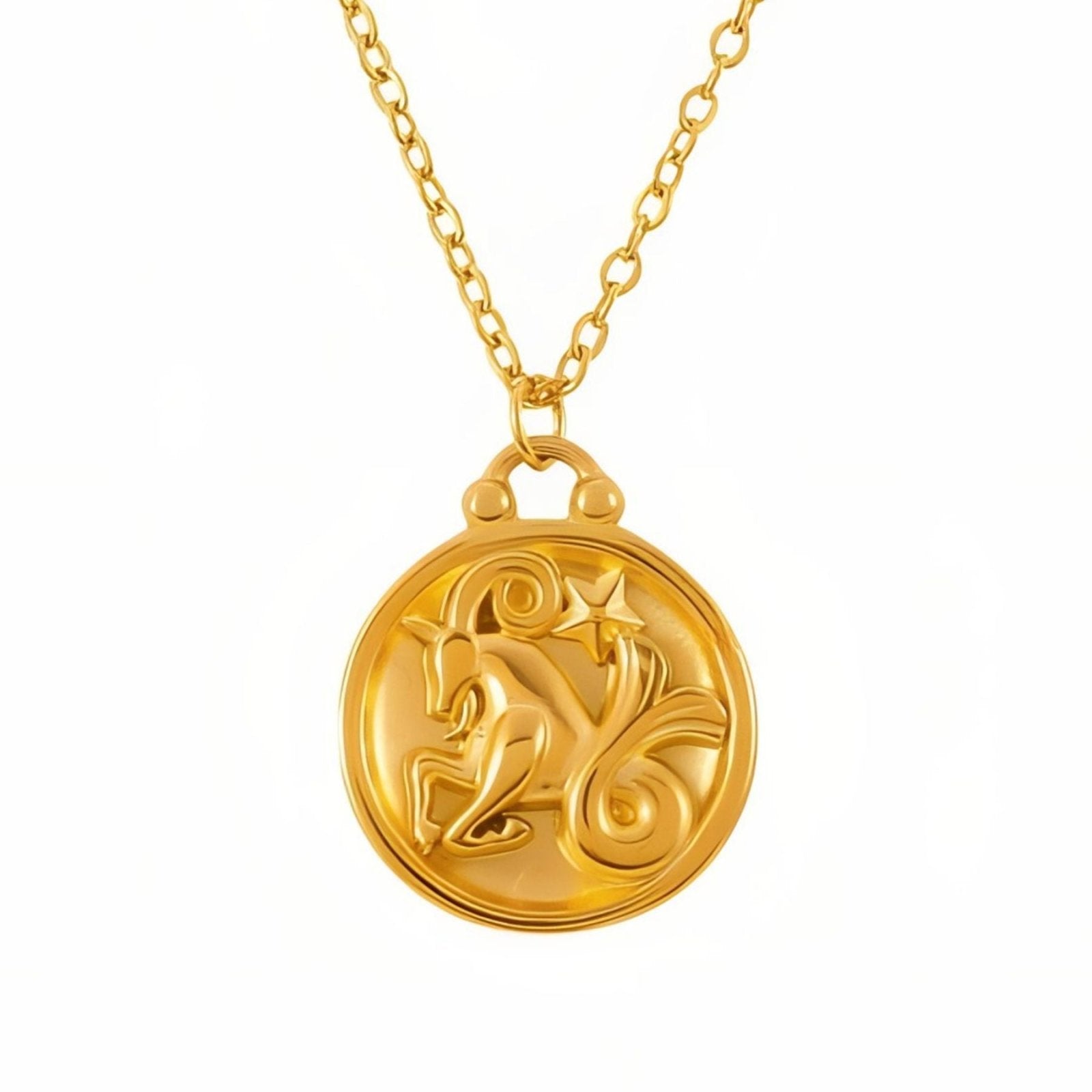 Collier médaille zodiaque réversible, signe astrologique et constellation, en acier inoxydable plaqué or 18K
