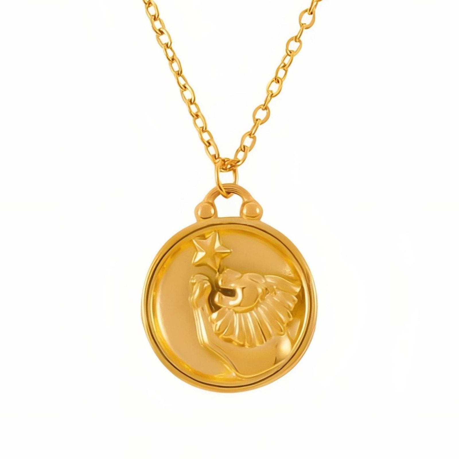 Collier médaille zodiaque réversible, signe astrologique et constellation, en acier inoxydable plaqué or 18K
