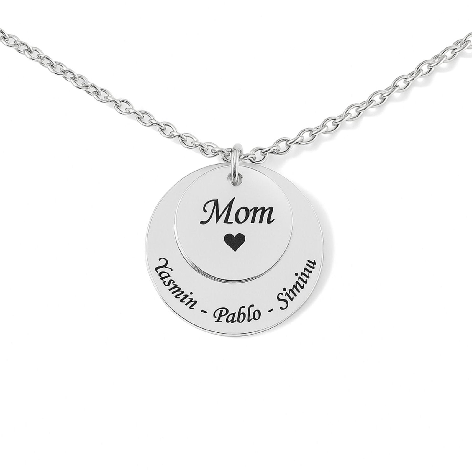 Collier médaillon double gravé, pour maman, en acier inoxydable doré, modèle Mèreveille