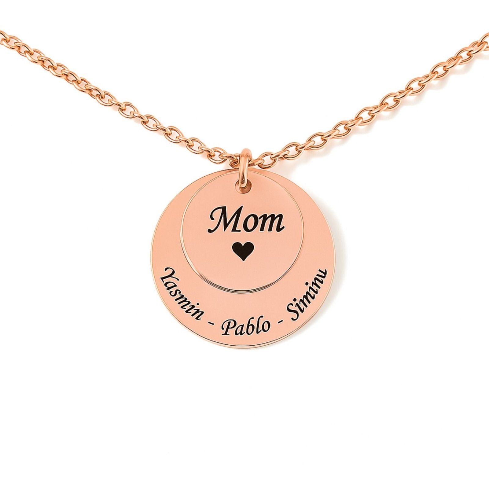 Collier médaillon double gravé, pour maman, en acier inoxydable doré, modèle Mèreveille