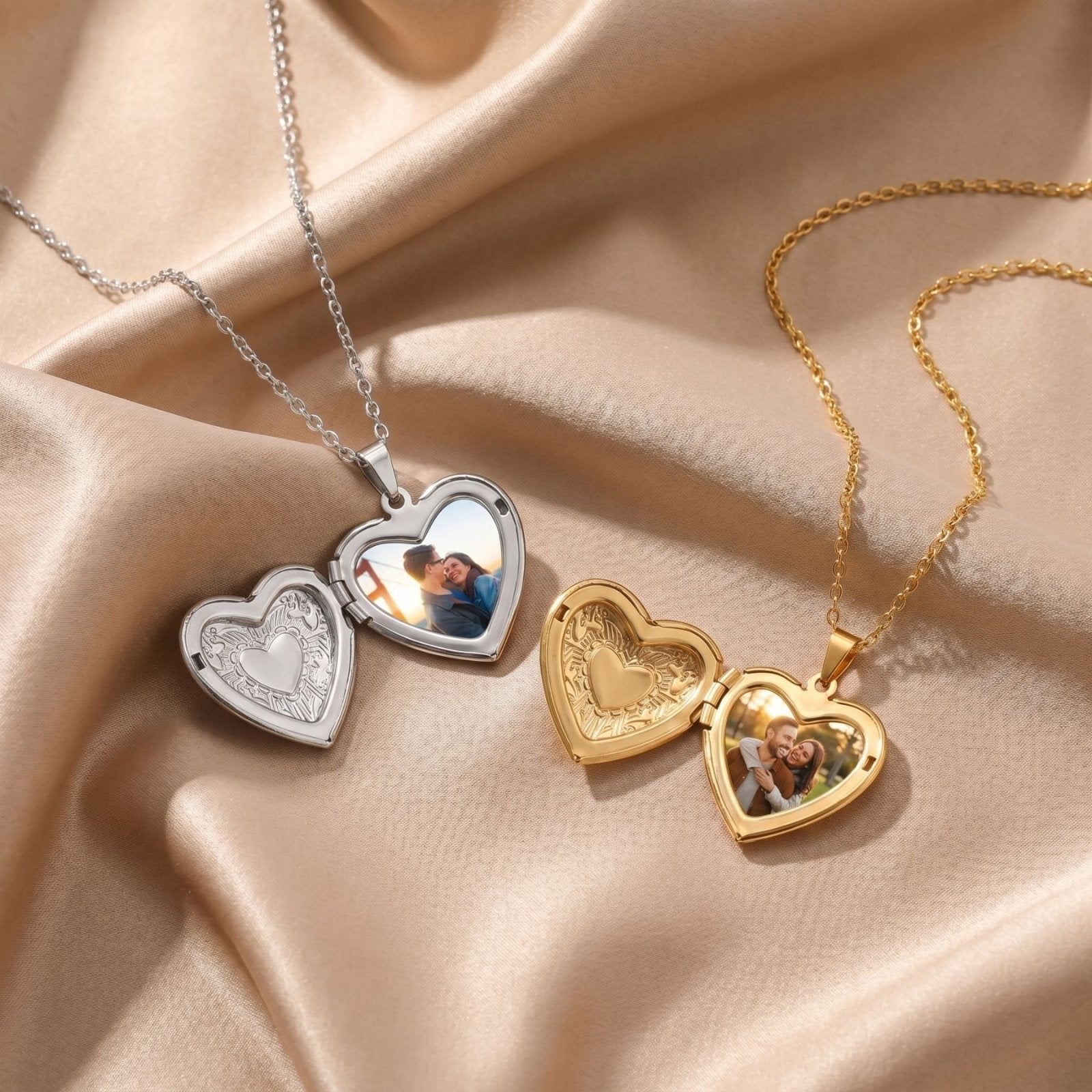 Collier médaillon photo personnalisé, pendentif cœur ouvrant, en acier inoxydable
