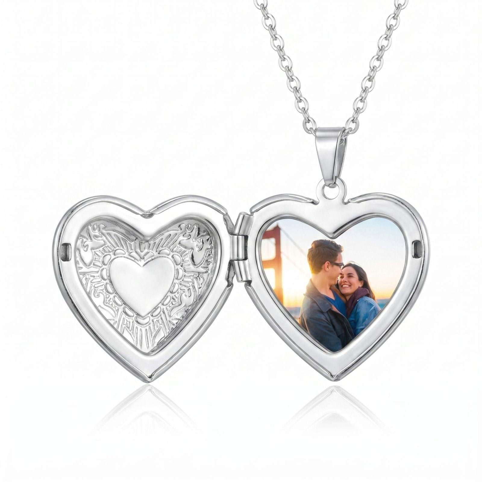 Collier médaillon photo personnalisé, pendentif cœur ouvrant, en acier inoxydable