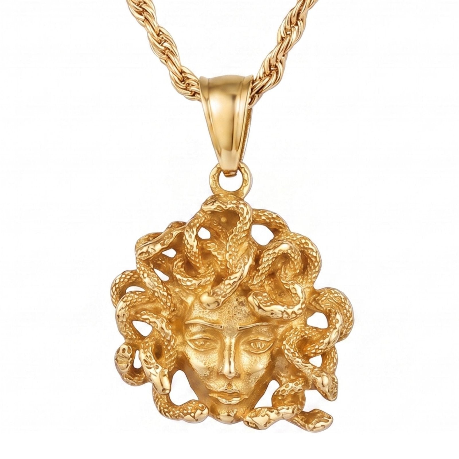 Collier medusa pour homme, en acier inoxydable, avec pendentif tête de serpent