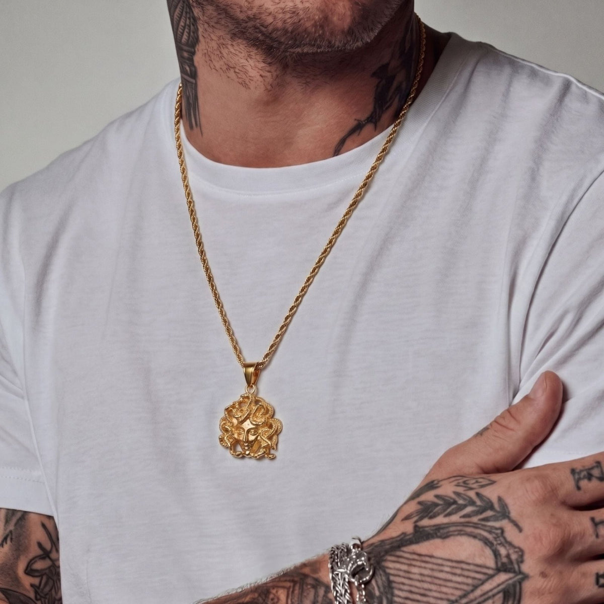Collier medusa pour homme, en acier inoxydable, avec pendentif tête de serpent