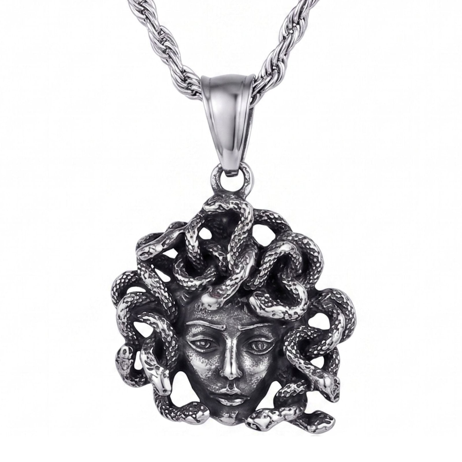 Collier medusa pour homme, en acier inoxydable, avec pendentif tête de serpent