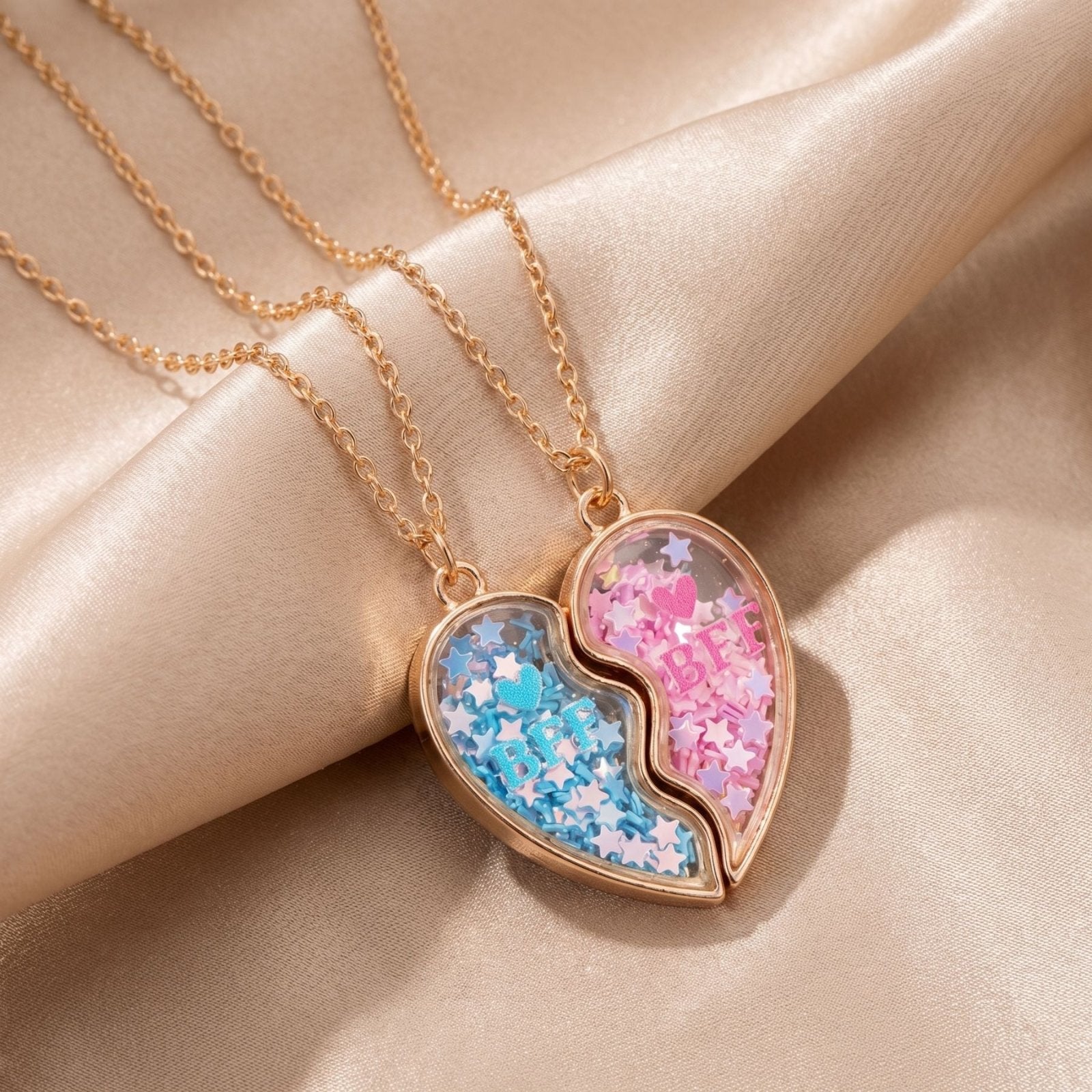 Collier meilleure amie, avec cœur séparable BFF, en alliage doré avec étoiles mobiles