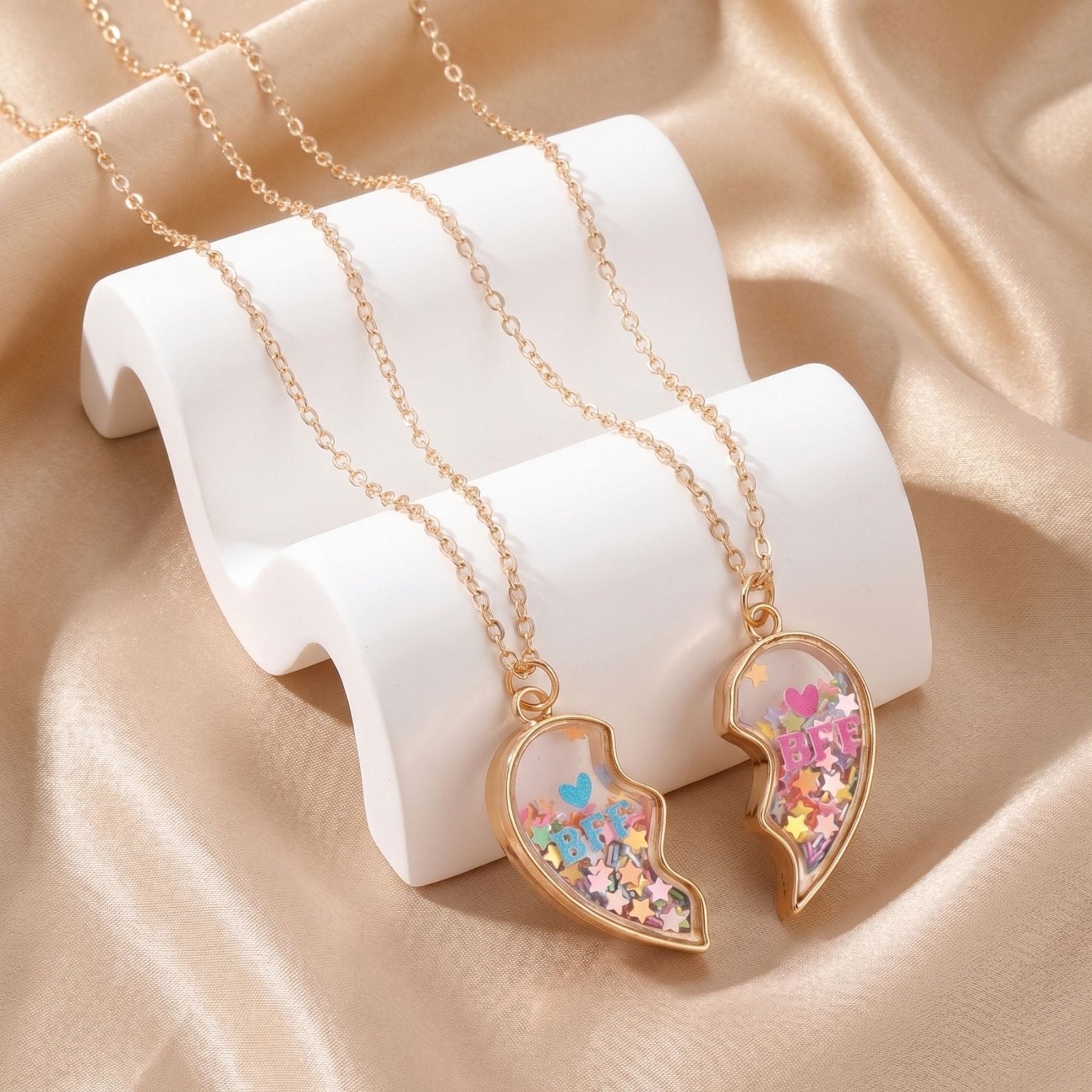 Collier meilleure amie, avec cœur séparable BFF, en alliage doré avec étoiles mobiles