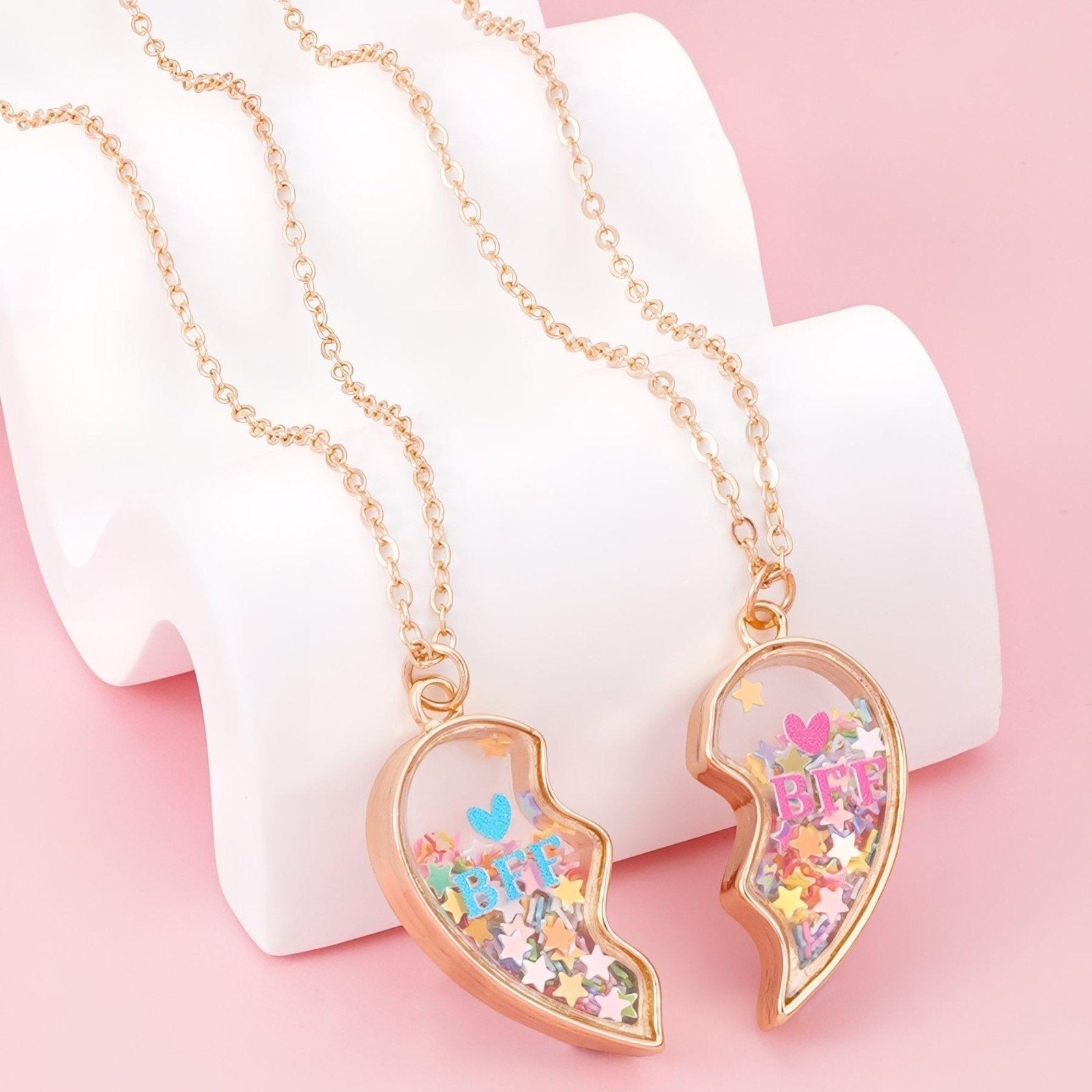 Collier meilleure amie, avec cœur séparable BFF, en alliage doré avec étoiles mobiles