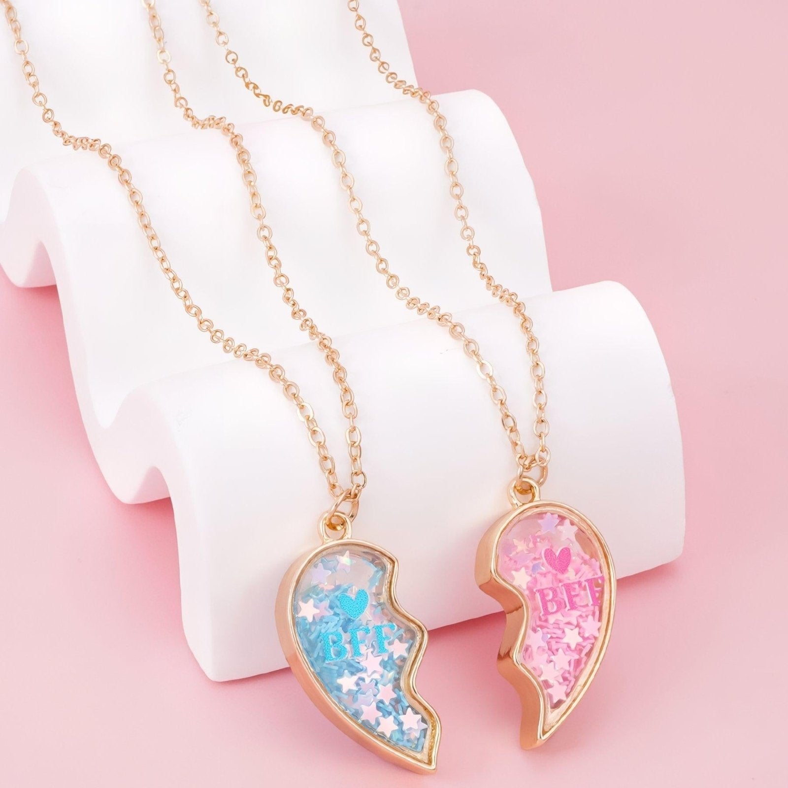 Collier meilleure amie, avec cœur séparable BFF, en alliage doré avec étoiles mobiles