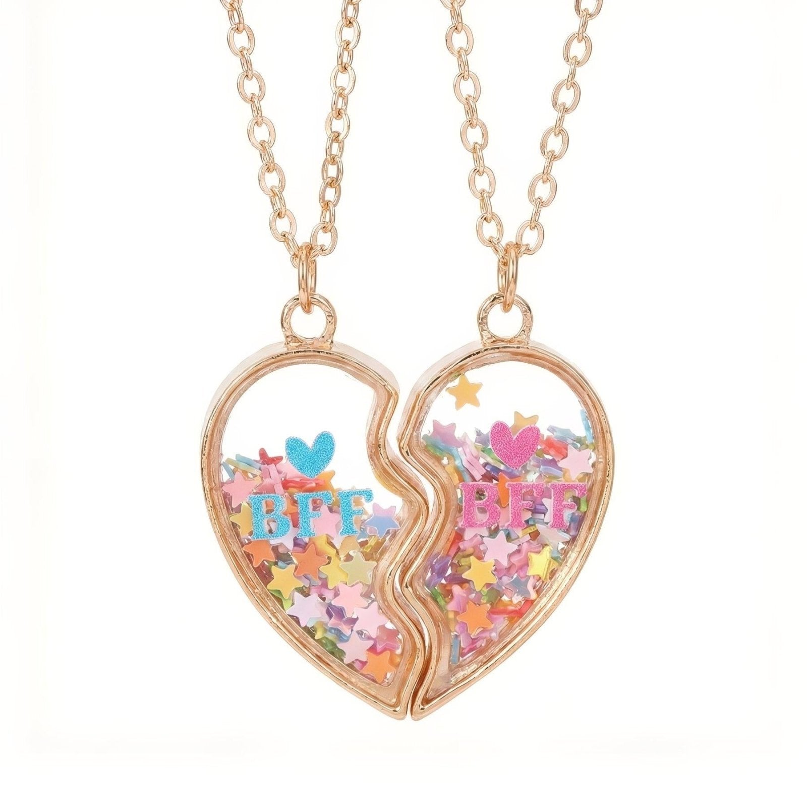 Collier meilleure amie, avec cœur séparable BFF, en alliage doré avec étoiles mobiles
