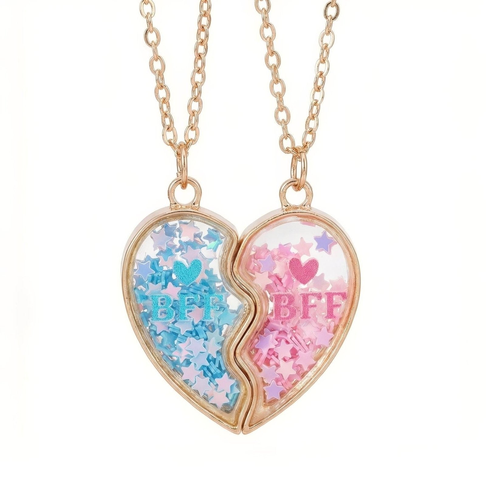 Collier meilleure amie, avec cœur séparable BFF, en alliage doré avec étoiles mobiles