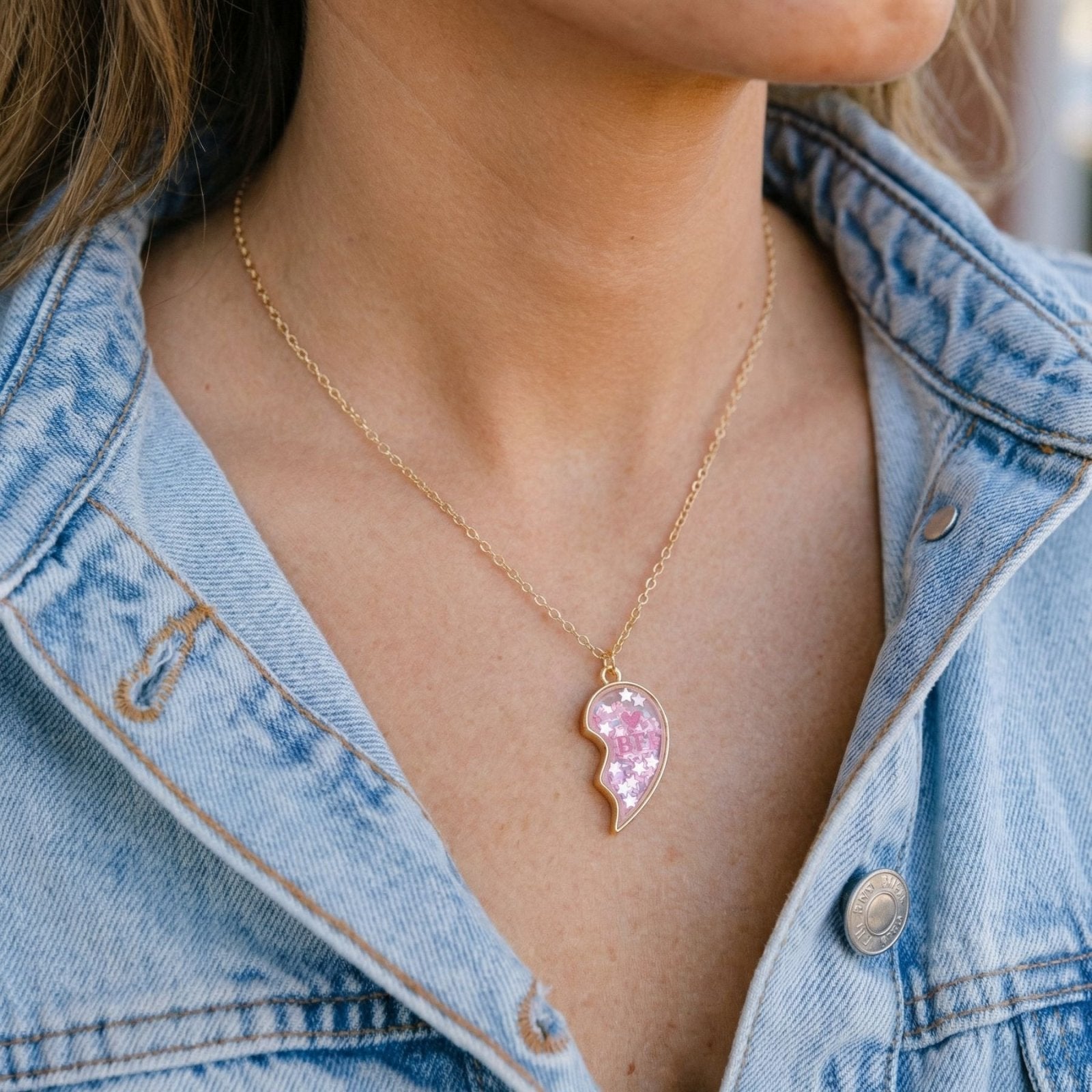 Collier meilleure amie, avec cœur séparable BFF, en alliage doré avec étoiles mobiles