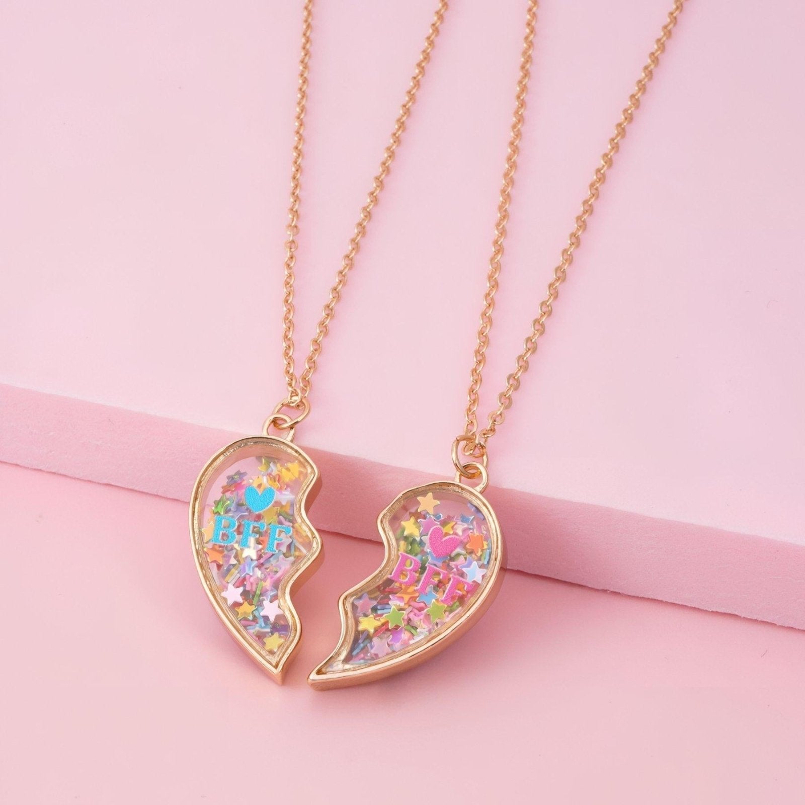 Collier meilleure amie, avec cœur séparable BFF, en alliage doré avec étoiles mobiles