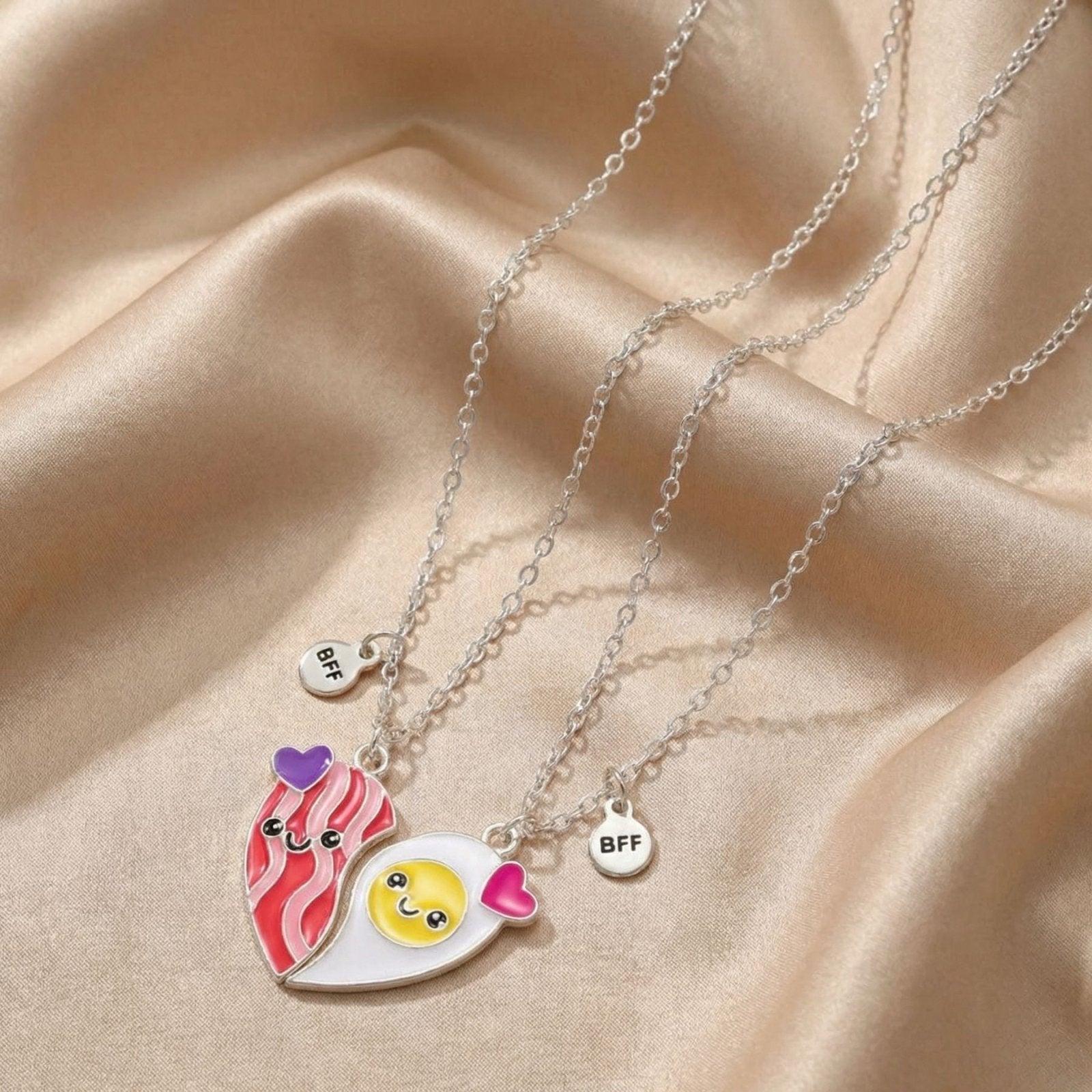 Collier meilleure amie, avec pendentif duo cœur magnétique, en alliage et émail