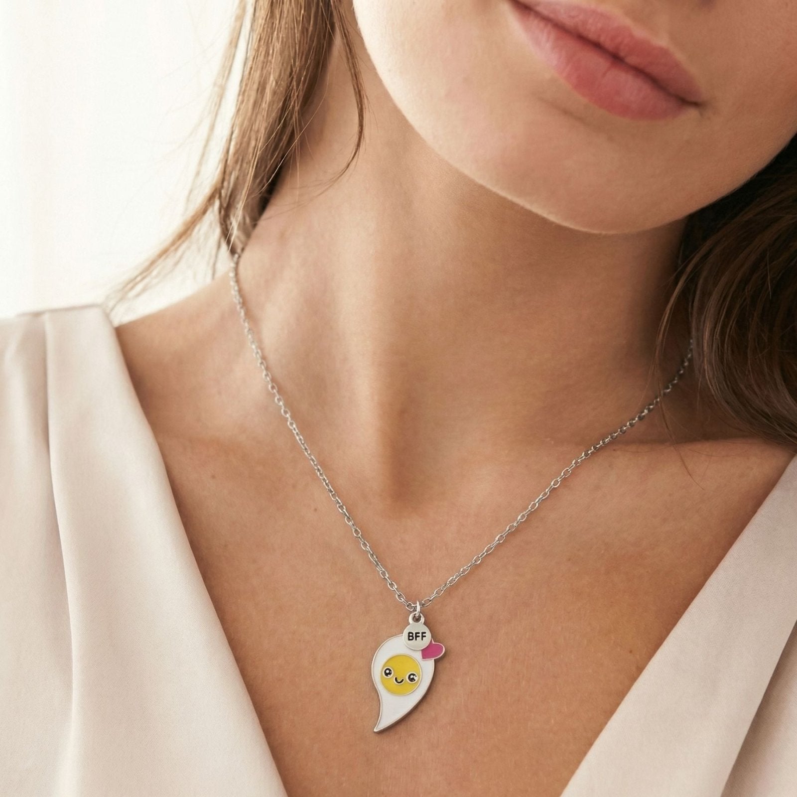 Collier meilleure amie, avec pendentif duo cœur magnétique, en alliage et émail