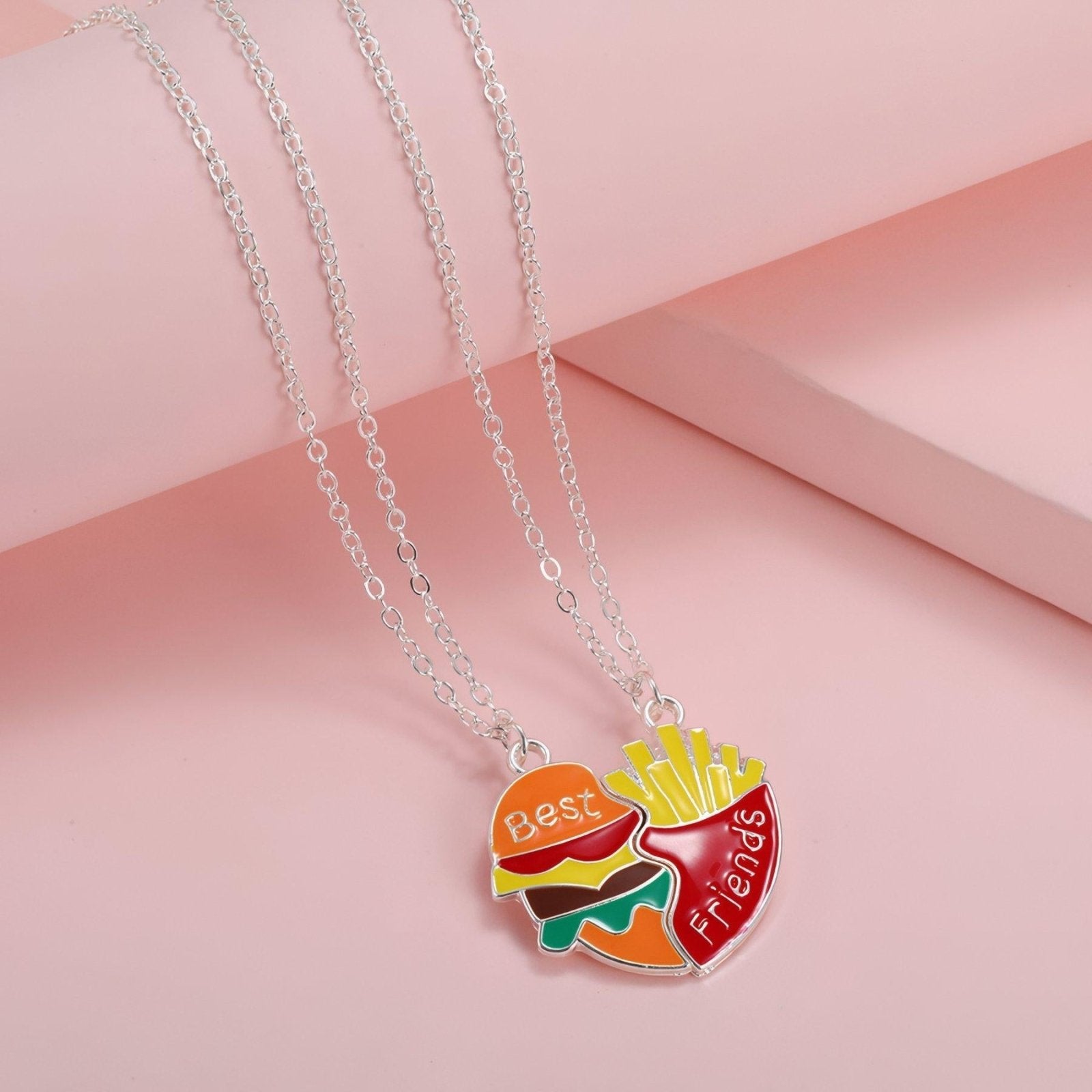 Collier meilleure amie magnétique, pendentif burger et frites, en alliage et résine