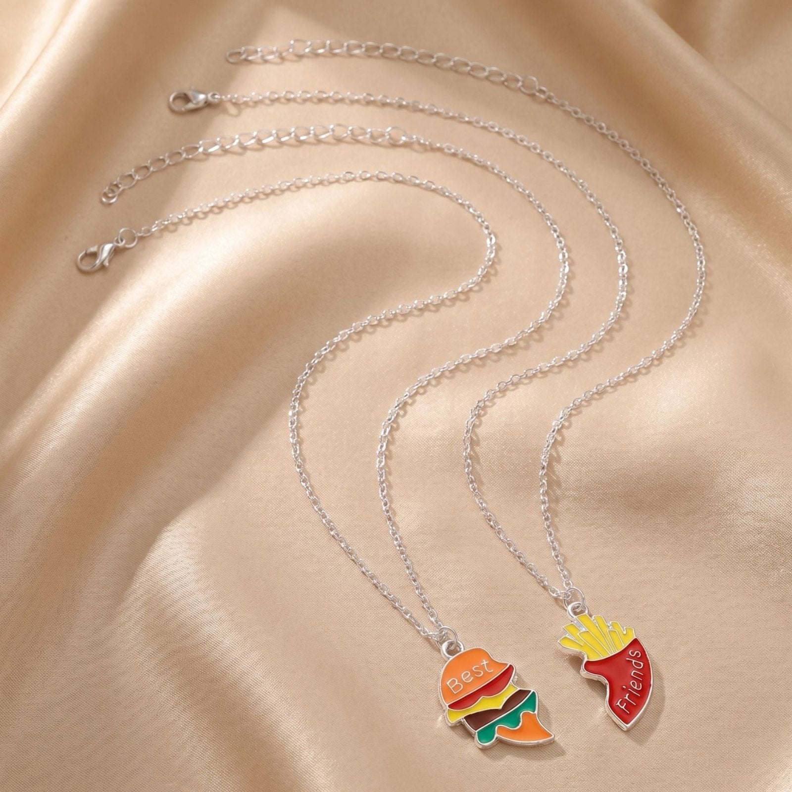 Collier meilleure amie magnétique, pendentif burger et frites, en alliage et résine