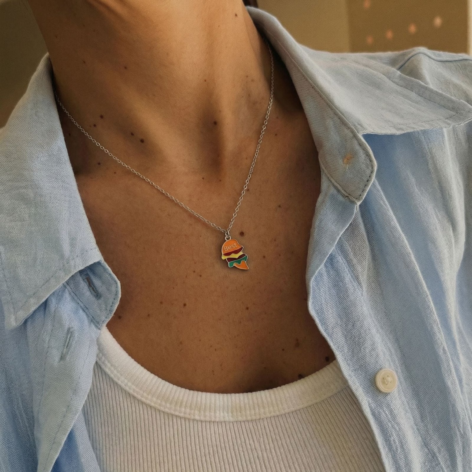 Collier meilleure amie magnétique, pendentif burger et frites, en alliage et résine
