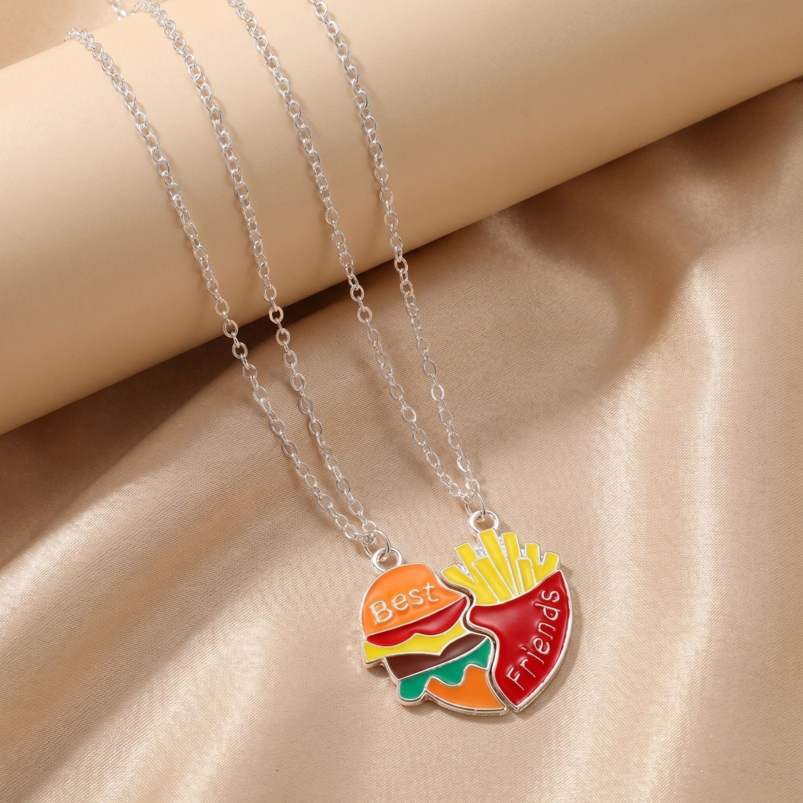 Collier meilleure amie magnétique, pendentif burger et frites, en alliage et résine