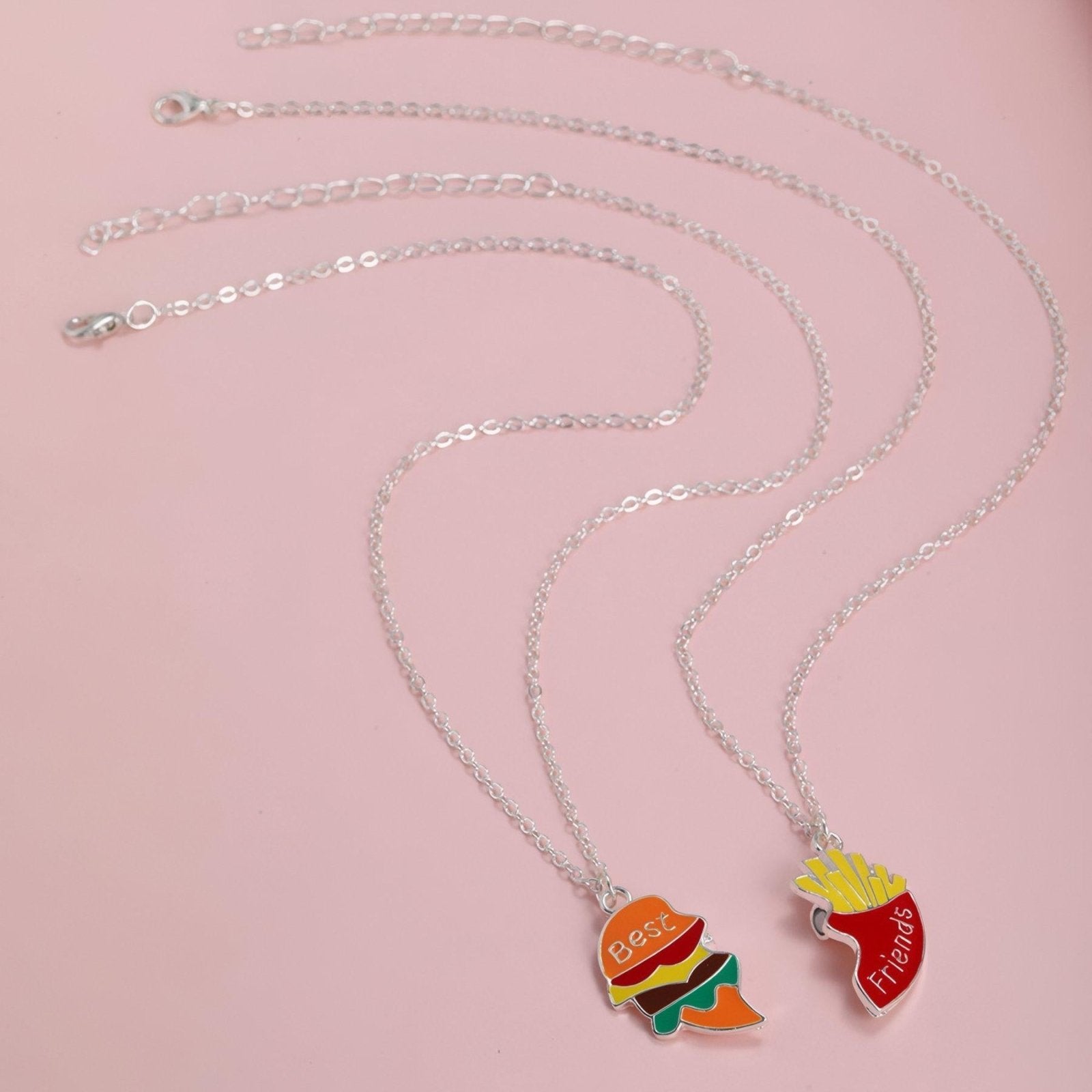 Collier meilleure amie magnétique, pendentif burger et frites, en alliage et résine