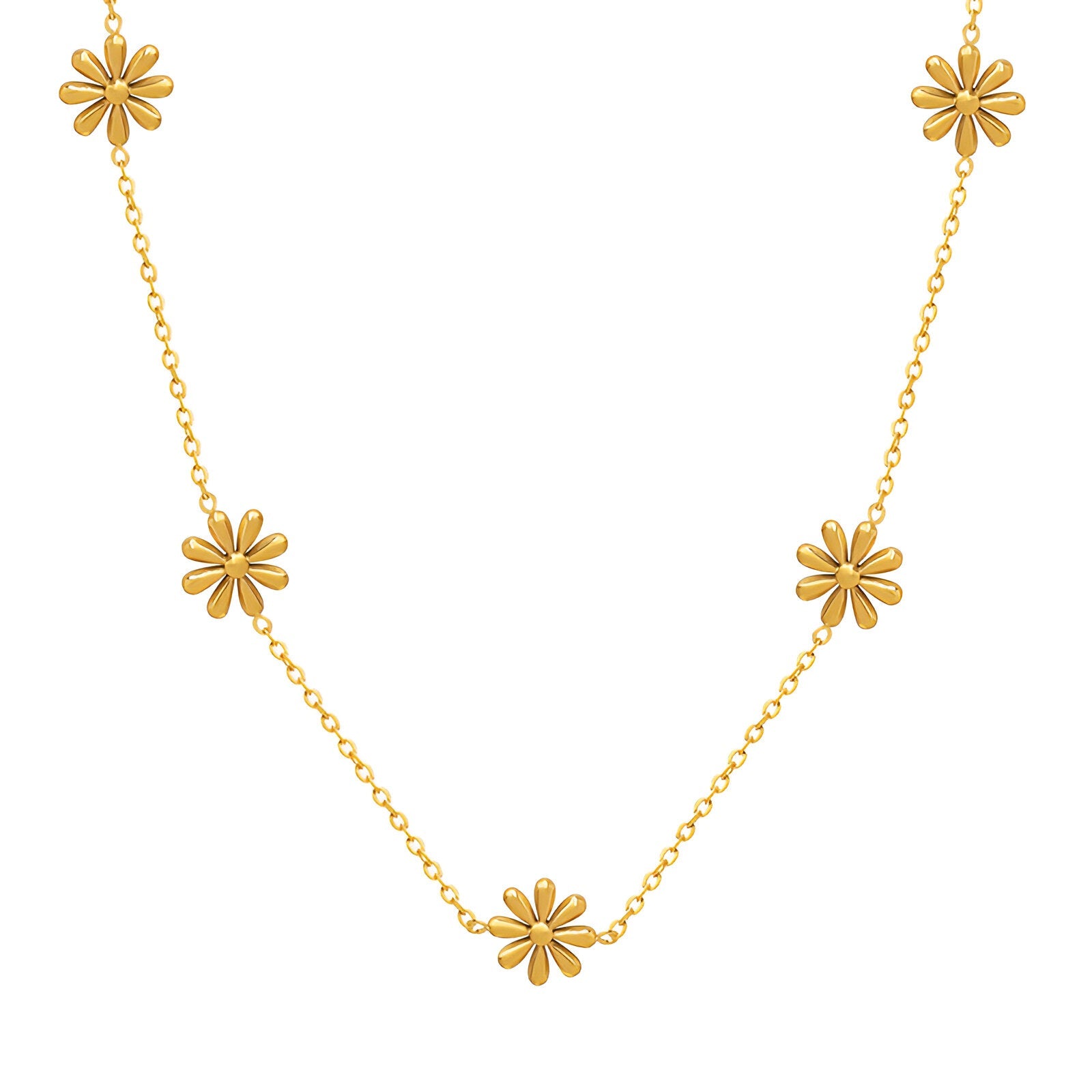 Collier minimaliste à petites pâquerettes dorées, en acier inoxydable, pour femme, modèle Alba