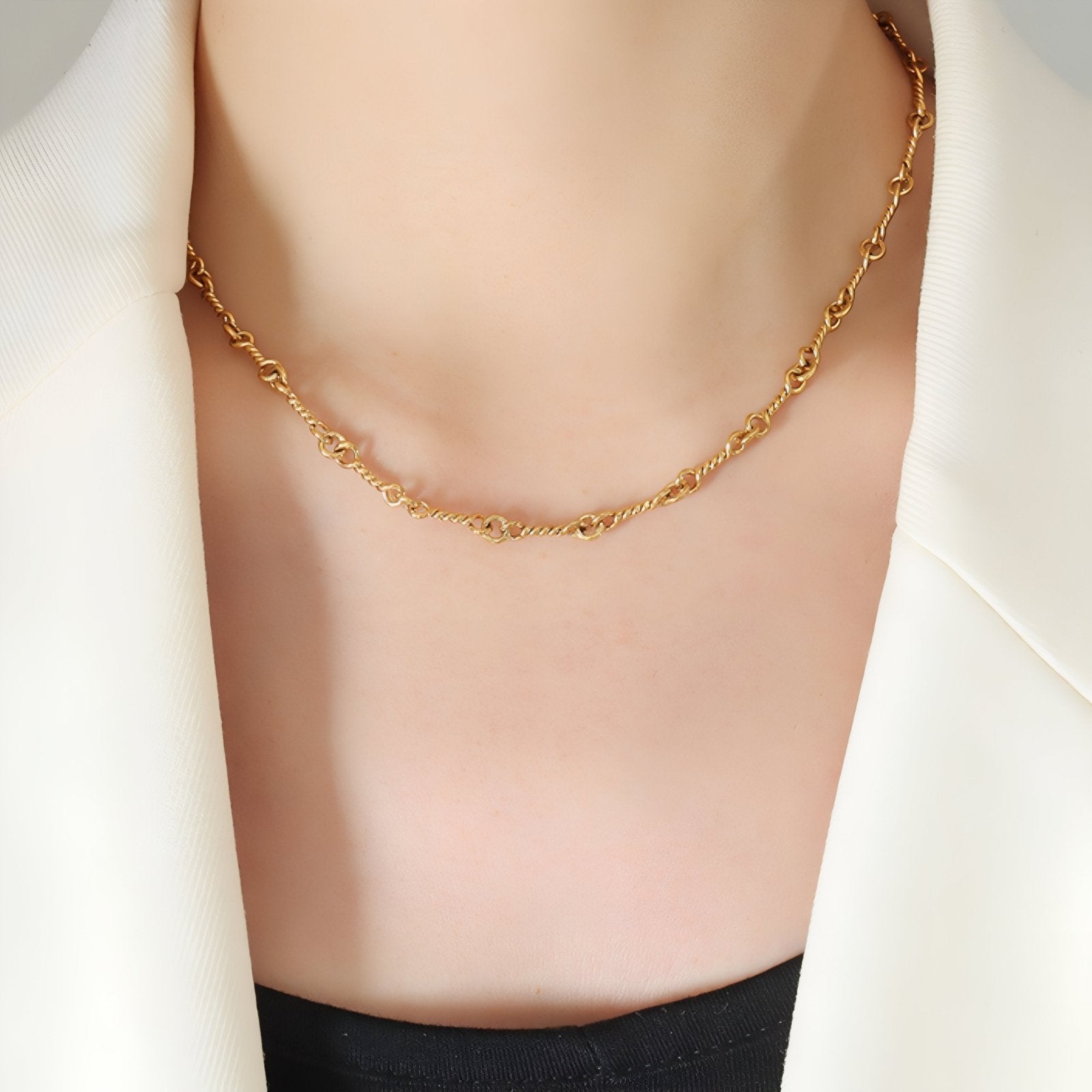 Collier minimaliste pour femme, maille torsadée, en laiton