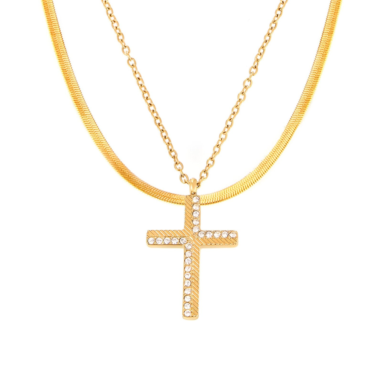 Collier multi rangs croix pour femme, pendentif zircon, chaîne ajustable 42–47 cm, modèle Myriam