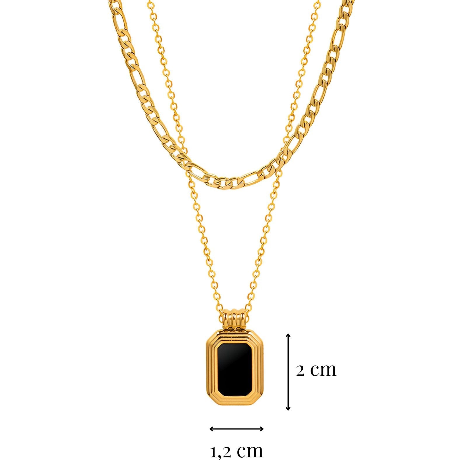 Collier multi - rangs en acier doré, pendentif géométrique noir, bijou chic tendance, modèle Nour
