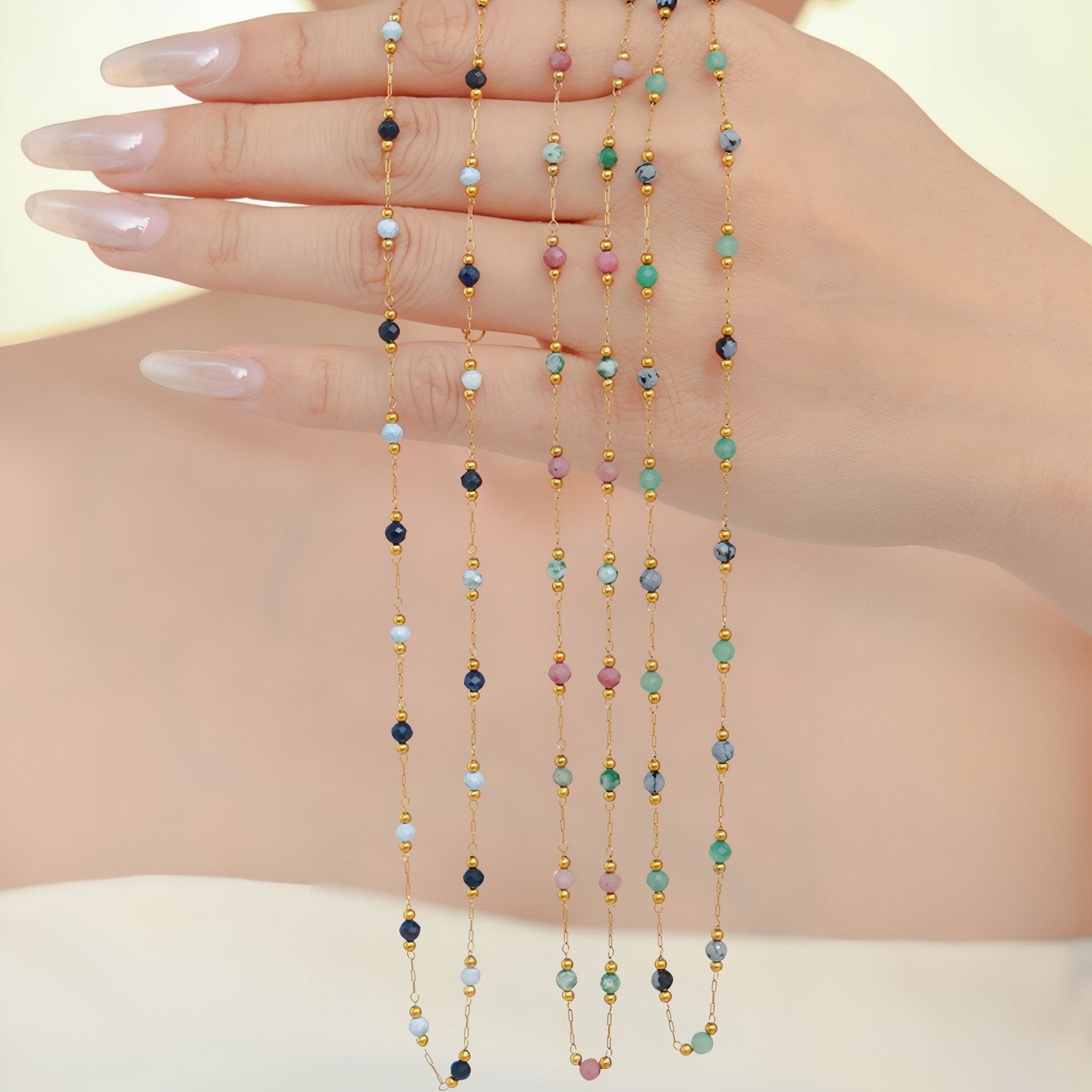 Collier multicolore pour femme, avec pierres naturelles, en acier inoxydable, style minimaliste