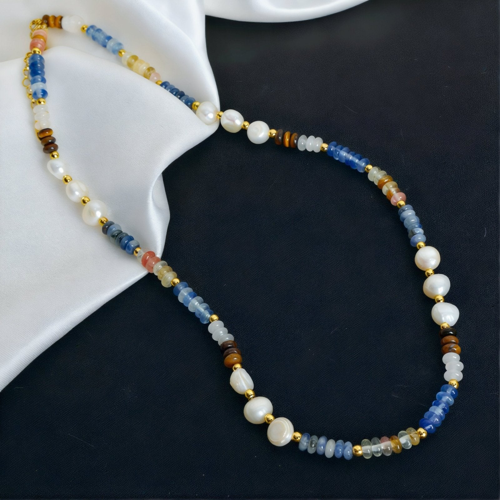 Collier multicolore pour femme, en pierres naturelles et en perles d’eau douce, style bohème chic