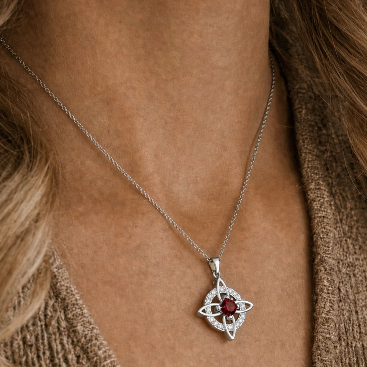 Collier nœud de sorcière pour femme, en argent 925, avec pierre colorée