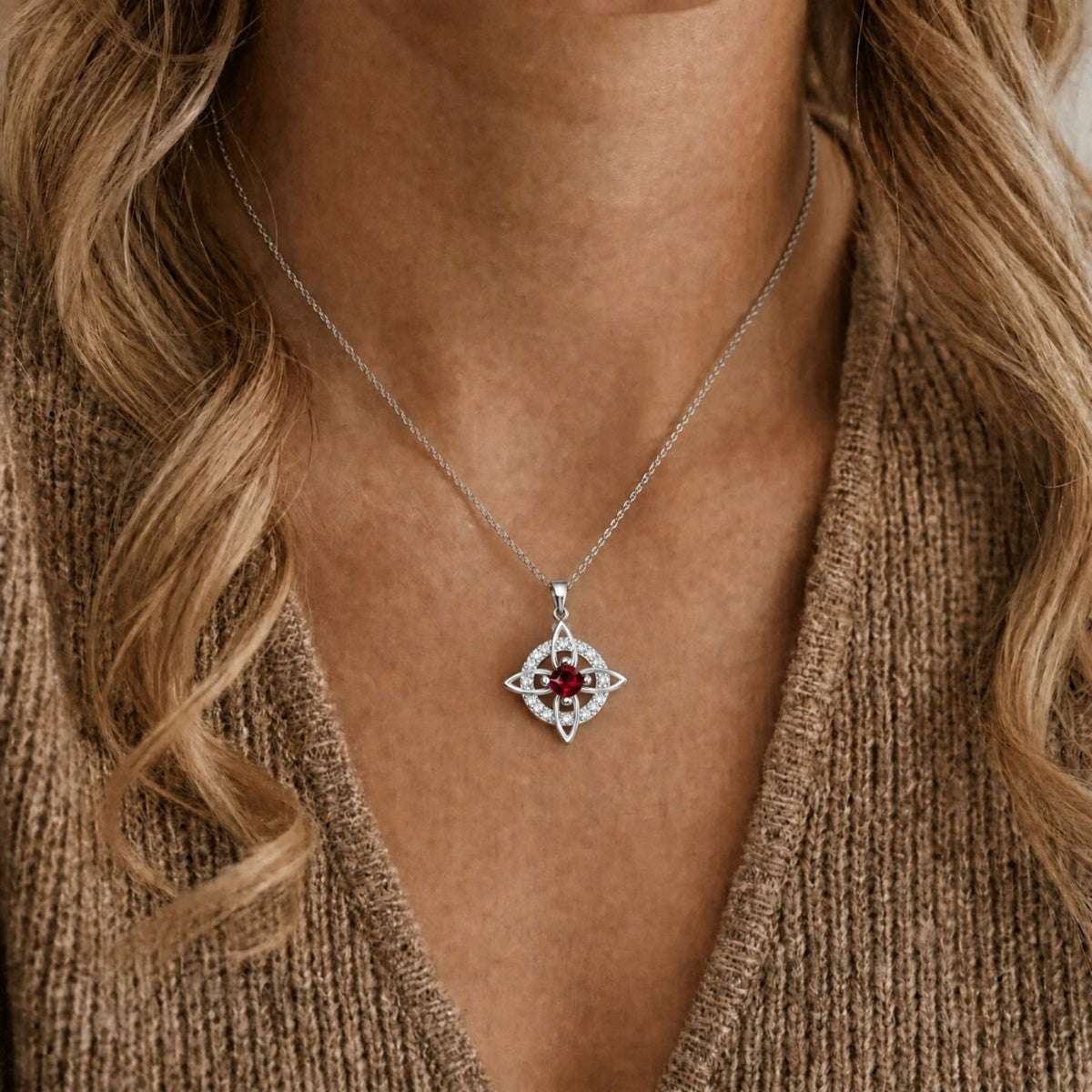 Collier nœud de sorcière pour femme, en argent 925, avec pierre colorée
