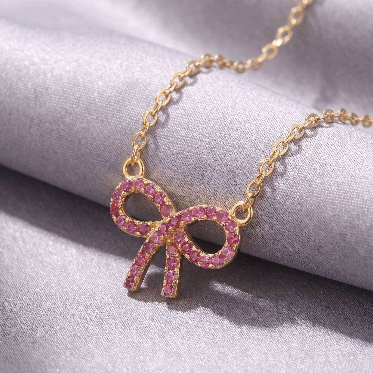 Collier noeud infini pour femme, en argent 925, avec zircons roses