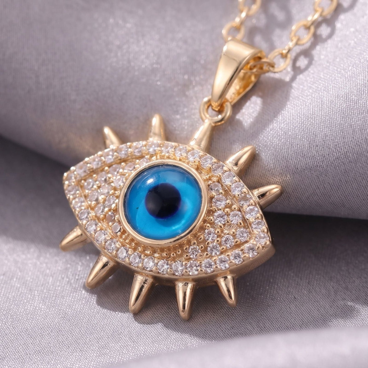 Collier œil bleu protecteur pour femme, en acier titane doré, pendentif mauvais œil