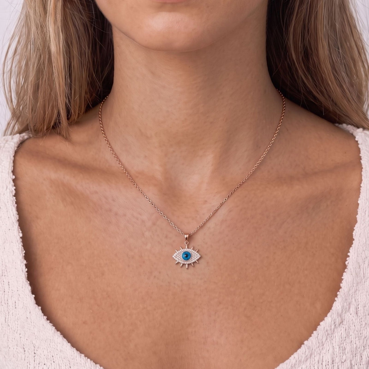 Collier œil bleu protecteur pour femme, en acier titane doré, pendentif mauvais œil