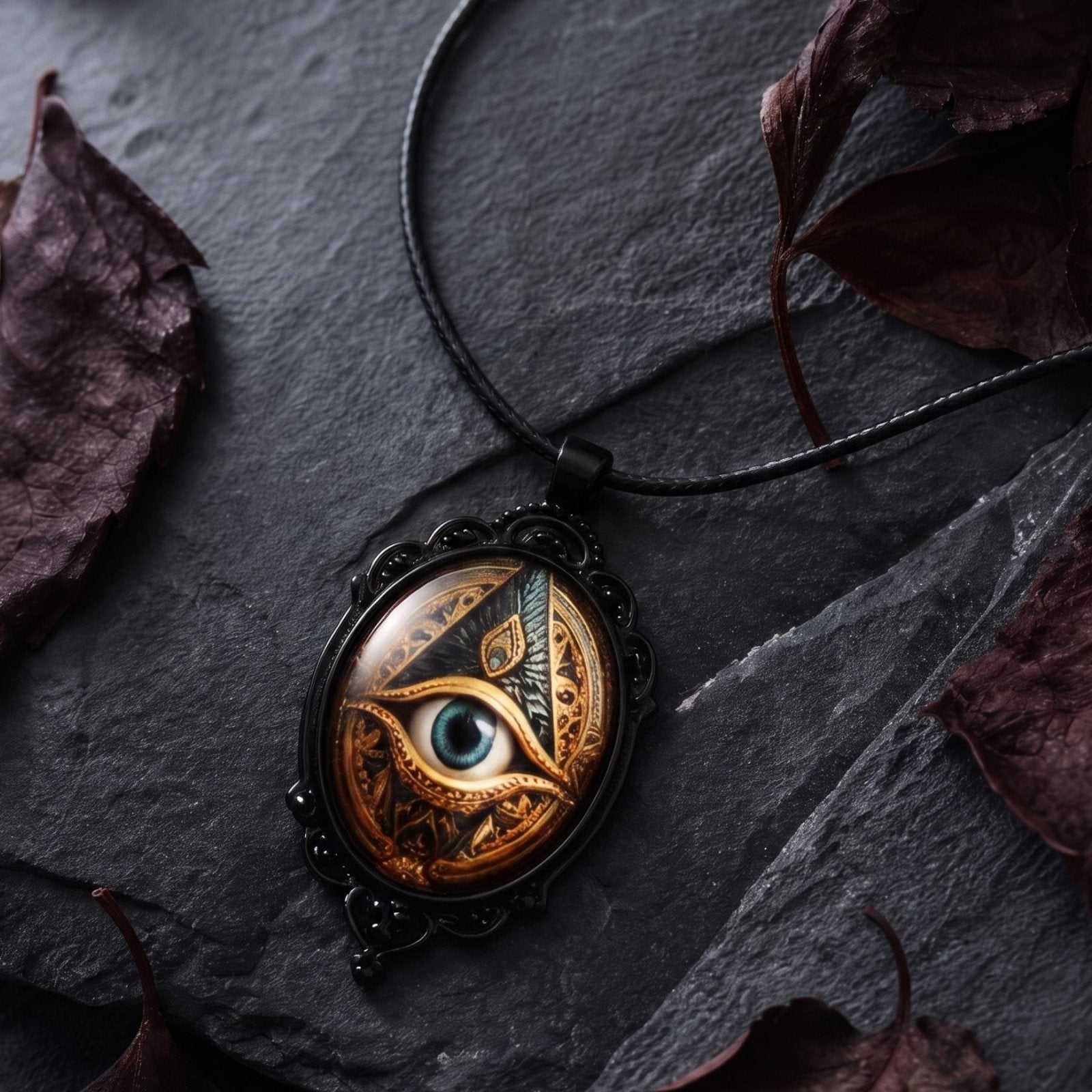 Collier œil d'horus unisexe, en alliage de zinc, sur cordon noir