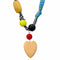 Collier original pour femme en tissu noué et bois naturel, avec pendentif cœur, style bohème