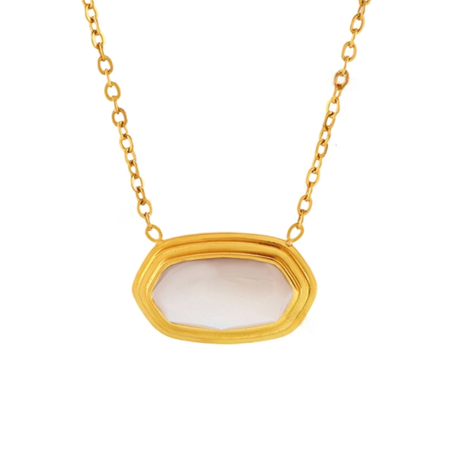Collier ovale élégant avec pierre naturelle facettée, acier inoxydable et placage or 18K