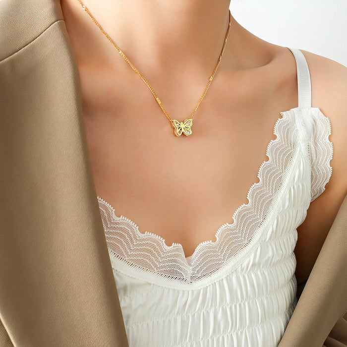 Collier “Papillon Cristal” – Doré main image 0