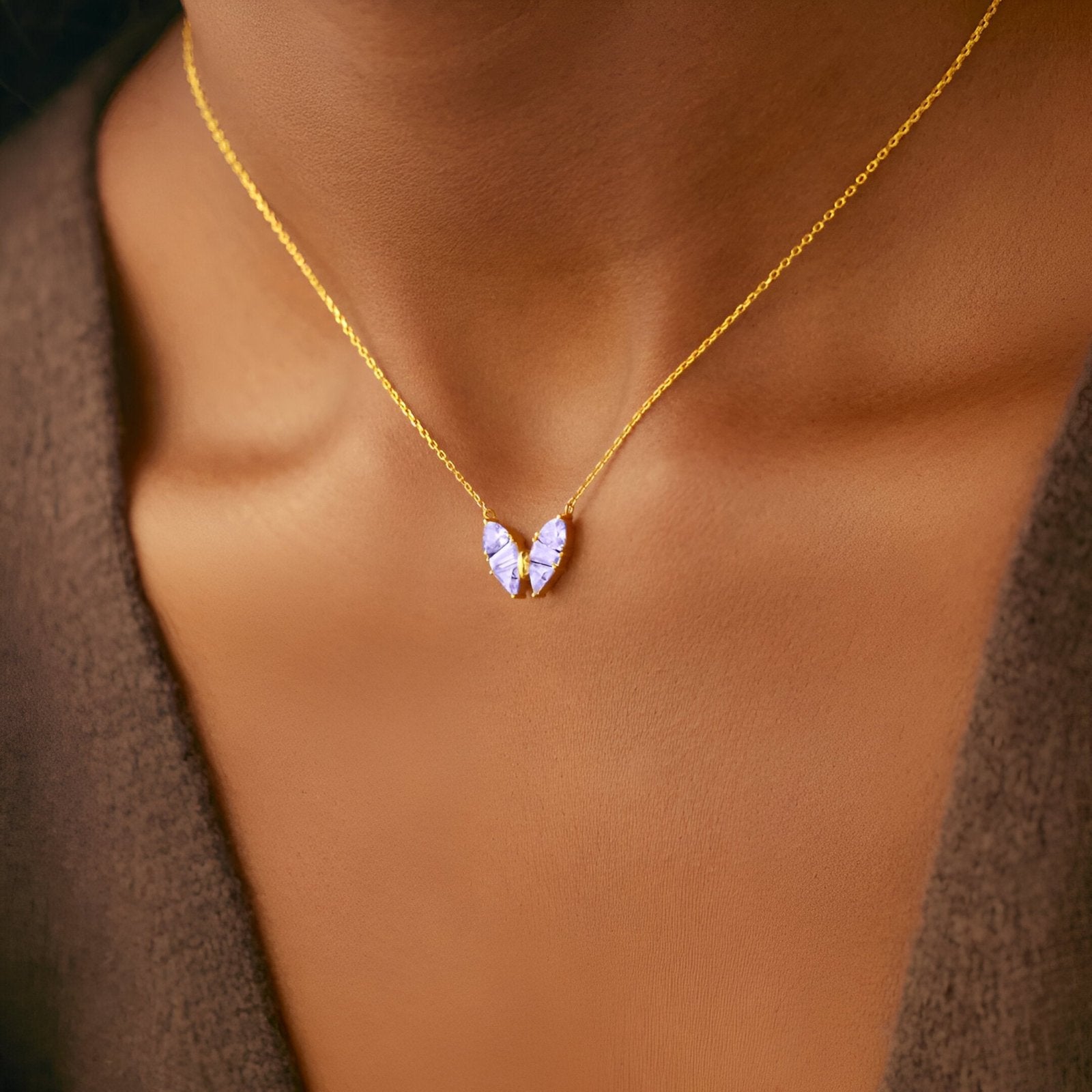 Collier papillon en argent 925, cristaux roses ou violets, bijou raffiné pour femme, modèle Aelia