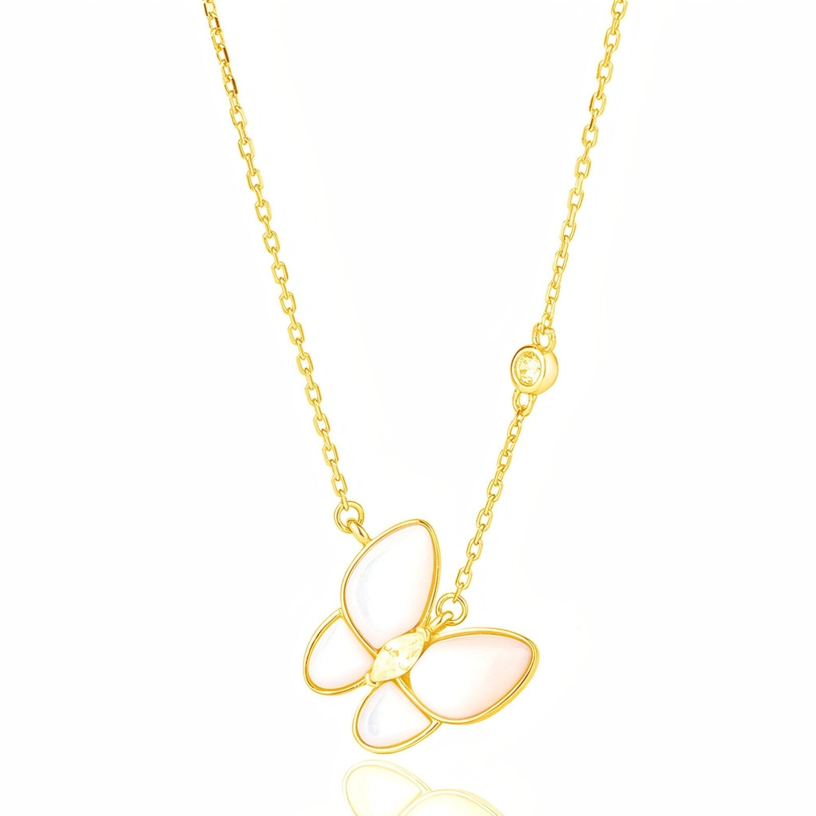 Collier papillon en nacre, argent 925, doré champagne ou argenté, modèle Olga