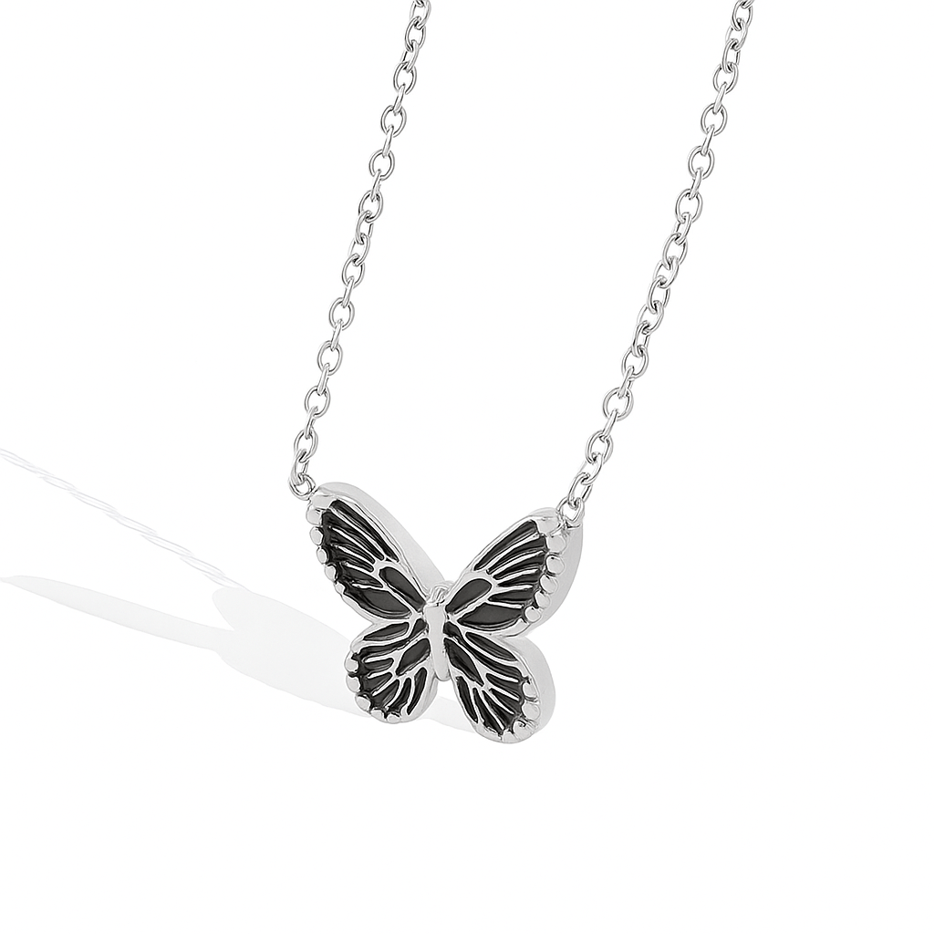 Collier papillon en titane doré, émail noir, style minimaliste, modèle Ainsley